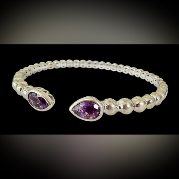Sterling Silver Bracelet Gabriel & Co Bujukan Pear Shape Amethyst Split Bangle - Picture 4 of 9